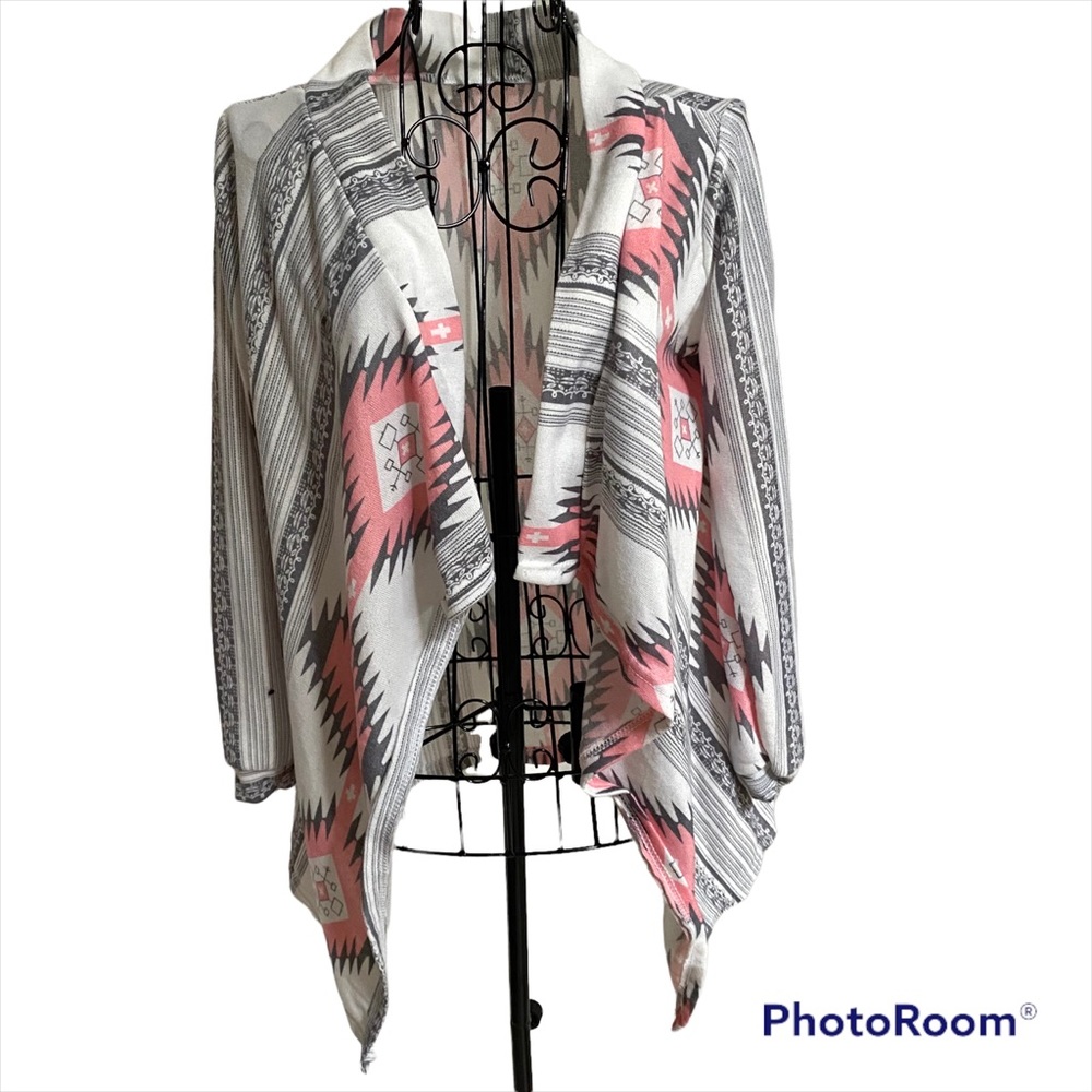 Aztec Southwestern Print Long Sleeve Open Front Lightweight Cardigan Sweater Sm